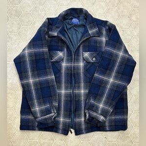 Men's XL Thinsulate Lined Wool Full Zip PENDLETON Blue Grey Shadow Plaid Jacket